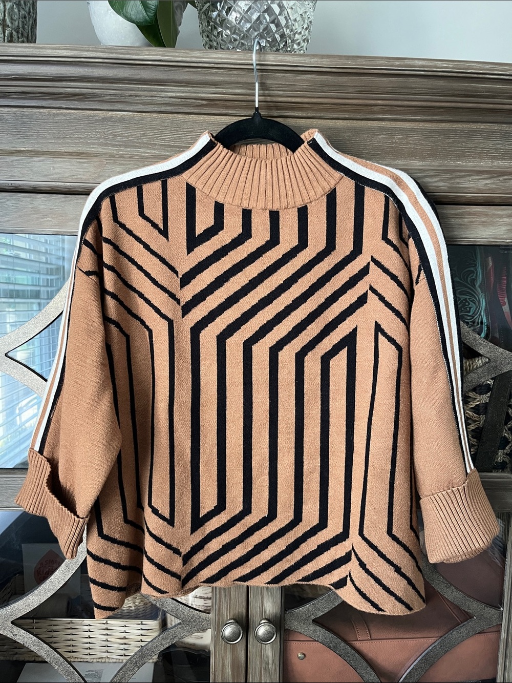 Geometric Tan & Black Turtleneck Sweater EURO brand; NWOT